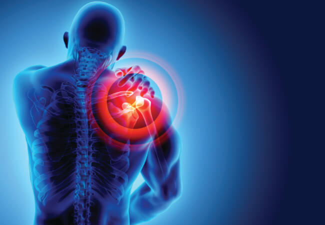 Digital illustration highlighting heart pain and arthritis pains in the human body.